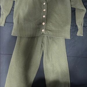 Green Knit Cardigan and Pants Set